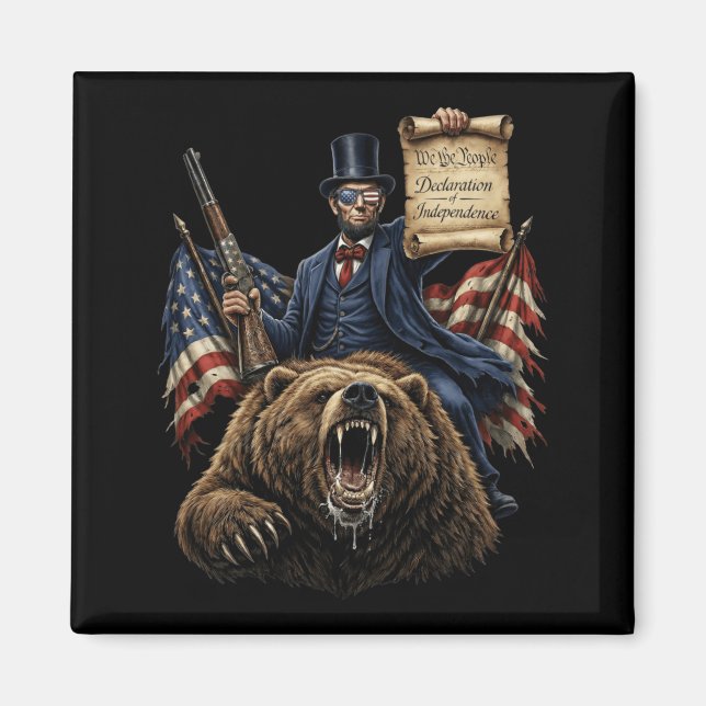 Abe Lincoln Riding Bear With Declaration Funny Magnet (Front)