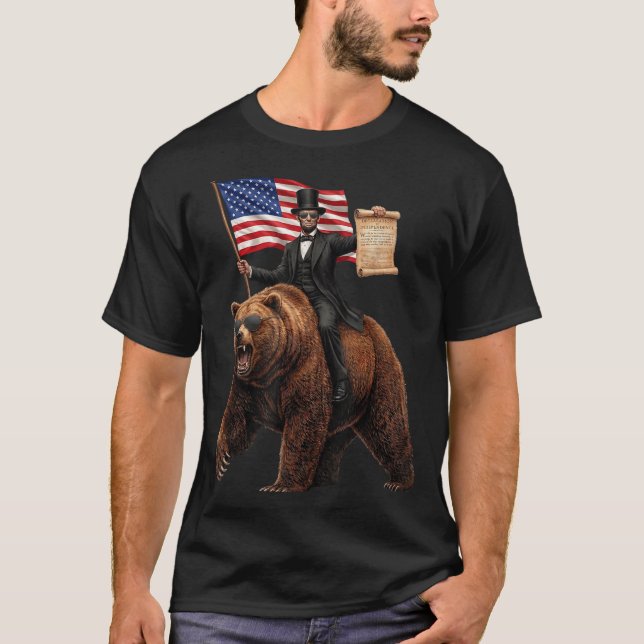 Abe lincoln riding bear with declaration funnyAbe  T-Shirt (Front)