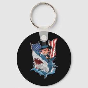 Abe Lincoln Riding Shark Awesome Fourth Of July Gr Keychain