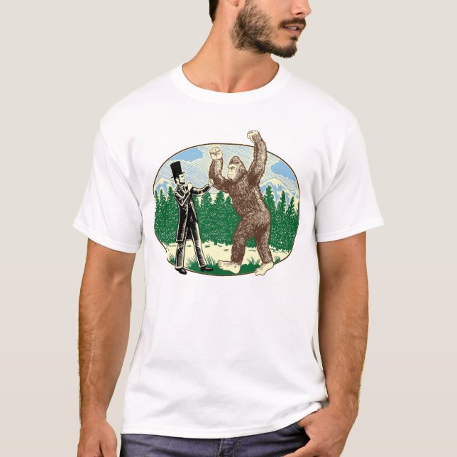 ABE LINCOLN: SASQUATCH HUNTER - Funny Bigfoot Logo T-Shirt (Front)