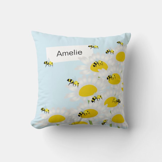Abee sur Coussin de fleurs - Arrière - plan bleu (Recto)