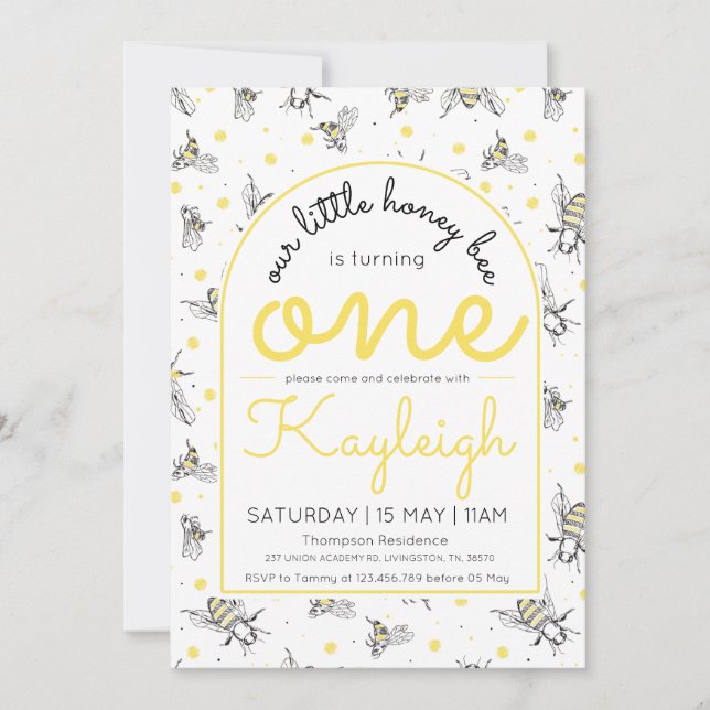Abeille 1er Anniversaire Invitation Miel Fête de l (Devant)
