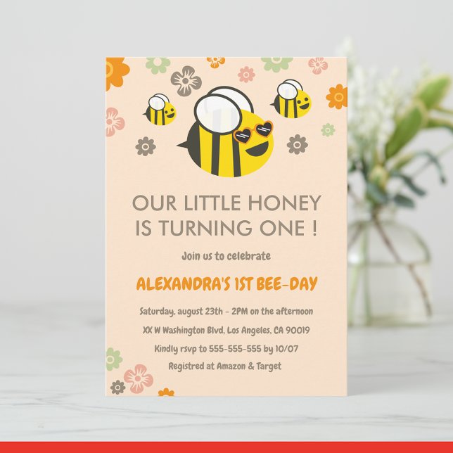 Abeille 1er anniversaire invitations Notre petit m (Créateur téléchargé)
