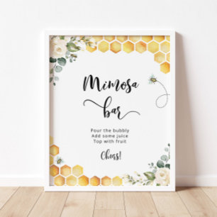 Abeille aquarelle fleurie Mimosa bar Poster