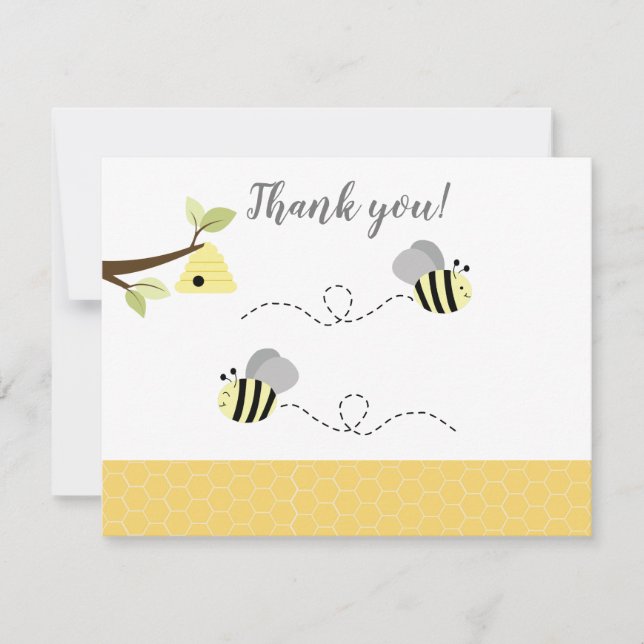 Abeille jaune gris Carte de remerciements (Devant)