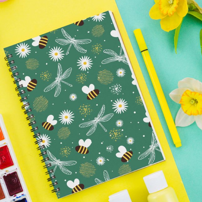 Abeille, libellule et Carnet spiral à fleurs (Créateur téléchargé)