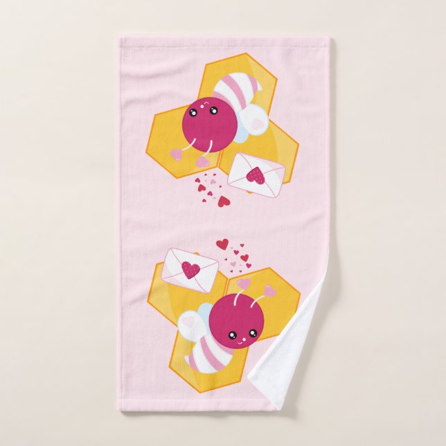 Abeille mignonne aux Coeurs de Saint-Valentin rose (Serviette à main)
