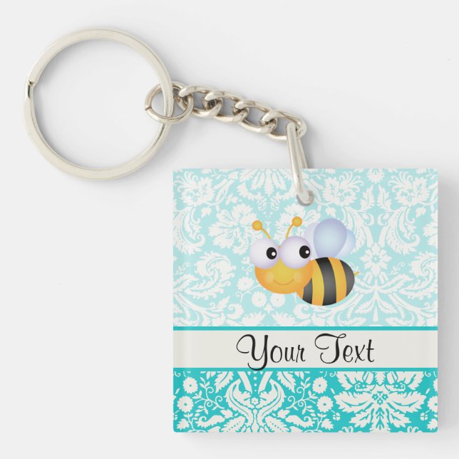 Abeille mignonne ; Motif turquoise de damassé (Devant)