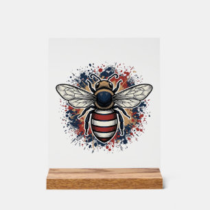 Abeille patriotique gravure vintage vecteur Design