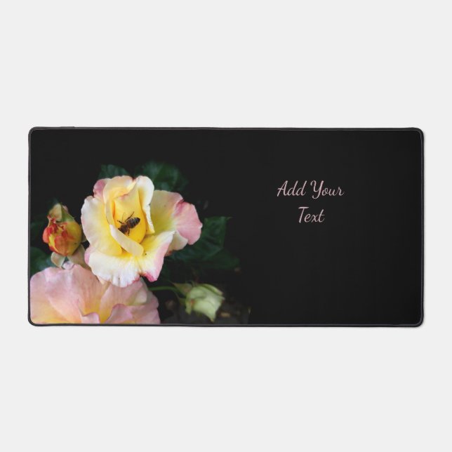 Abeille sur roses rose jaune Fleurs (Recto)