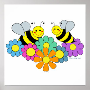Abeilles et affiche de fleurs