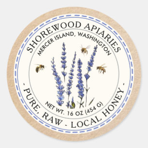 Abeilles et Lavender Étiquette miel avec frontière