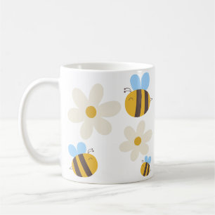 Abeilles mignonnes avec une Mug de Fleurs blanches