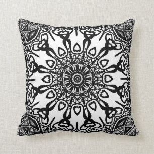Abenaki Tribal Black White Pattern Cushion