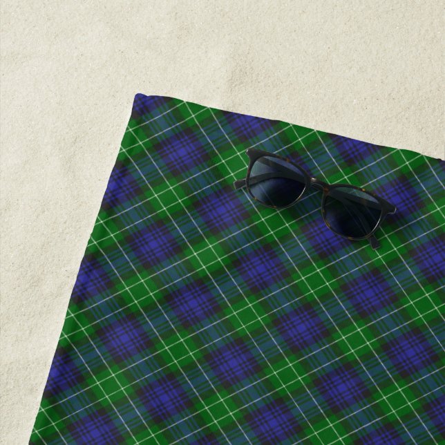 Abercrombie Blue Green Tartan Plaid Scottish Beach Towel (In Situ)