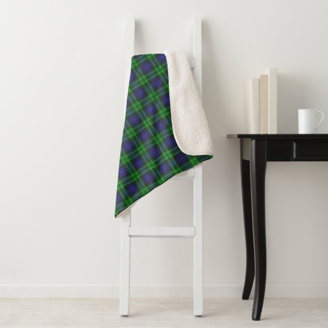 Abercrombie Blue Green Tartan Plaid Scottish Sherpa Blanket (In Situ)