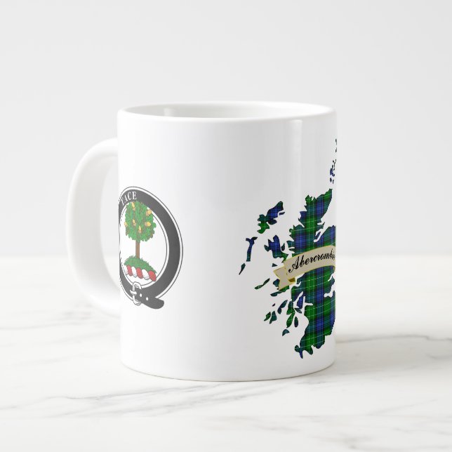 Abercrombie Clan Badge & Tartan Map Large Coffee Mug (Front Left)