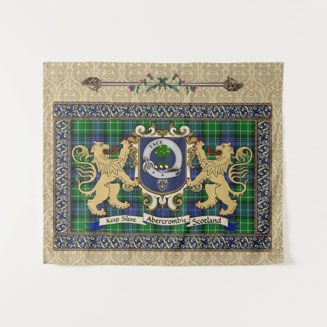 Abercrombie Clan Badge & Tartan w/Lions  Tapestry (Front (Horizontal))