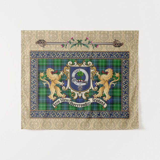 Abercrombie Clan Badge & Tartan w/Lions  Tapestry (Front (Horizontal))