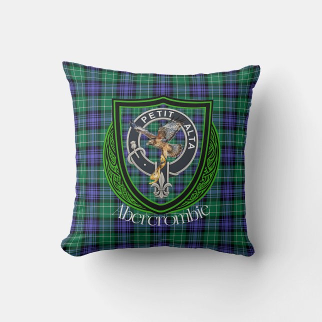 Abercrombie Scottish Clan Tartan & Crest Throw Pillow (Front)