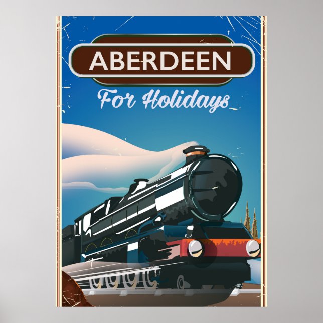Aberdeen Scotland vintage train travel poster (Front)
