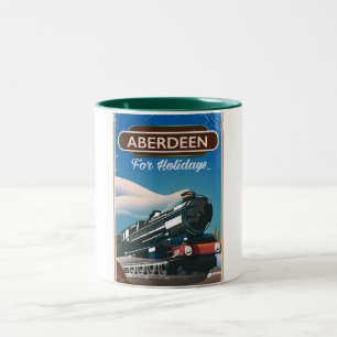 Aberdeen Scotland vintage train travel poster Two-Tone Coffee Mug
