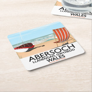 Abersoch Llanengan in Gwynedd, Wales travel poster Square Paper Coaster