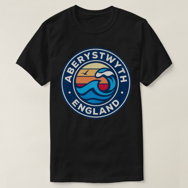 Aberystwyth England Vintage Nautical Waves Design  T-Shirt (Design Front)