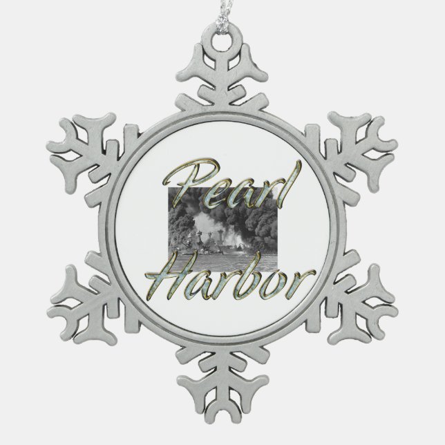 ABH Pearl Harbour Snowflake Pewter Christmas Ornament (Front)