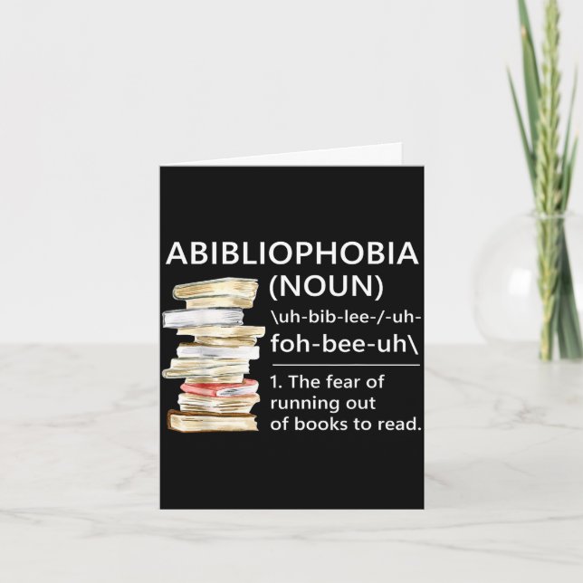 Abibliophobia definition funny reading book worm card (Front)
