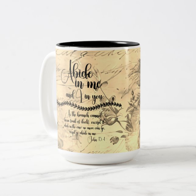 Abide in Me KJV Bible Verse Two-Tone Coffee Mug (Front Left)