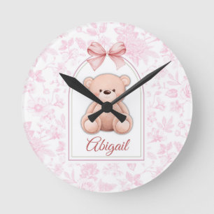 Abigail   Custom Pink Teddy Bear Nursery Design  Round Clock