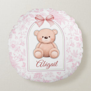 Abigail   Custom Pink Teddy Bear Nursery Design  Round Pillow