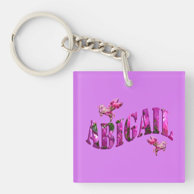 Abigail, Girls Name Logo Made From Pink Flowers, Keychain (Front)
