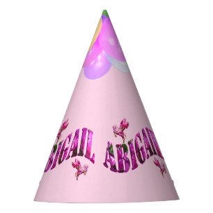 Abigail Girls Name Made From Pink Flowers, Party Hat