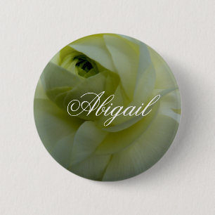 Abigail White Flower Name Badge 2 Inch Round Button