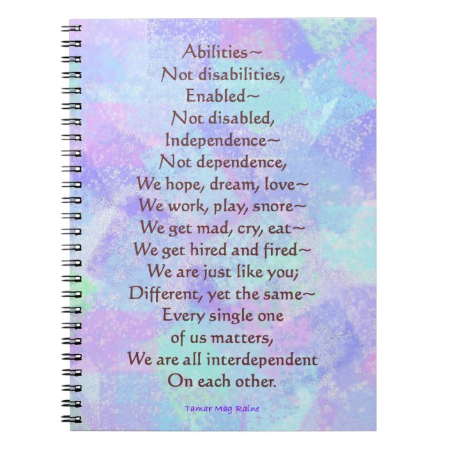 Abilities Not Disabilities Poem 80 page Notebook (Front)