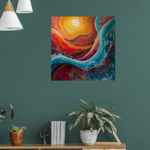 Ablaze Currents – Dynamic Sunset Water Art Print