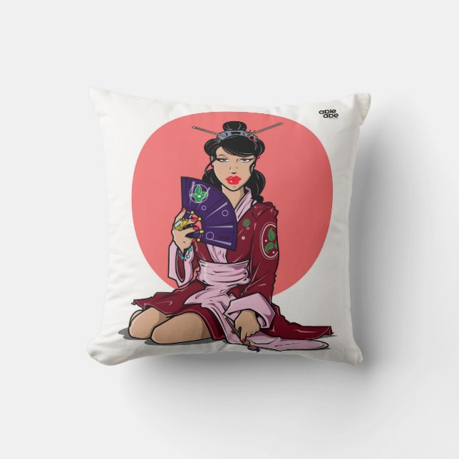 Able Abe Studios Painting Geisha Throw Pillow (Front)