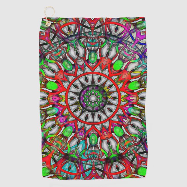 Abnormal red green colourful kaleidoscope mandala  golf towel (Front)