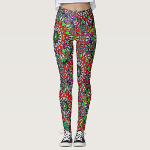 Abnormal red green colourful kaleidoscope mandala  leggings