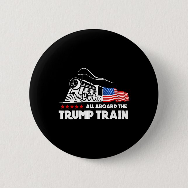 Aboard The Trump Train 2024 American Flag  2 Inch Round Button (Front)