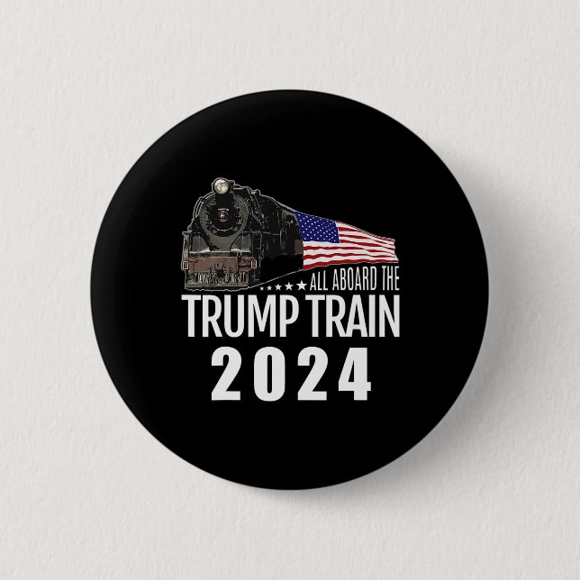 Aboard The Trump Train 2024 American Flag 2  Inch Round Button (Front)