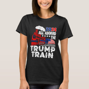 Aboard The Trump Train 2024 American Flag Trump 20 T-Shirt