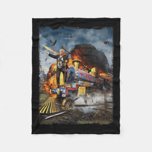 Aboard The Trump Train Funny Donald Trump 2024 Ele Fleece Blanket (Front)