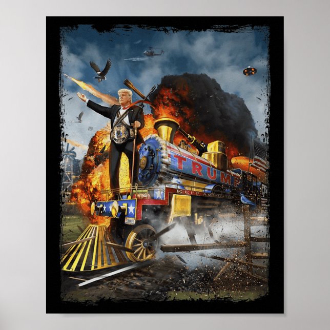 Aboard The Trump Train Funny Donald Trump 2024 Ele Poster (Front)