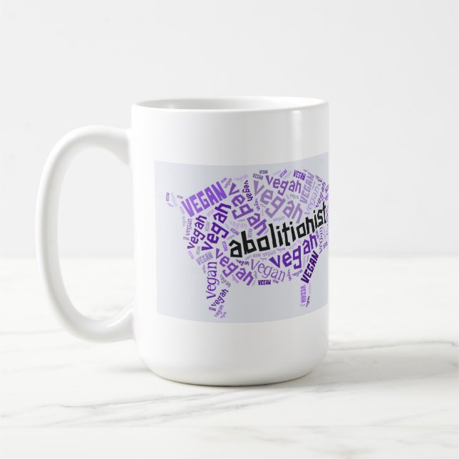 "Abolitionist Vegan" Word-Cloud - Piggy & Quote Coffee Mug (Left)