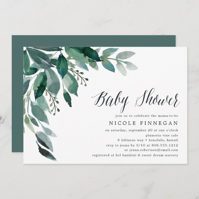 Abondant feuillage | Invitation baby shower (Devant / Derrière)