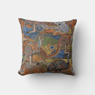 ABORIGINAL ART OF AUSTRALIAN NATIVE ANIMALS THROW PILLOW