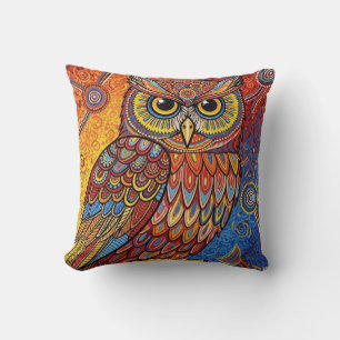 ABORIGINAL ART OF OWL THROW PILLOW